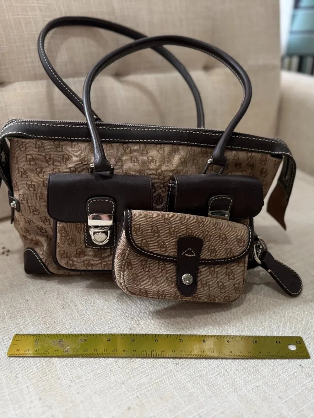 Dooney & Bourke Logo Print Signatuire Handbag with Matching Wristlet